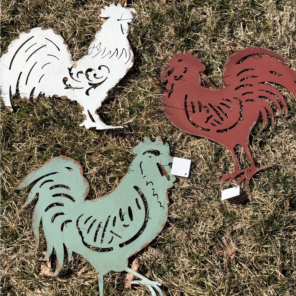 Set of Three Metal Rooster Wall Decor